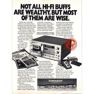 1981 Pioneer CT-F1250 Cassette Tape Player Vintage Print Ad Audiophile Wall Art